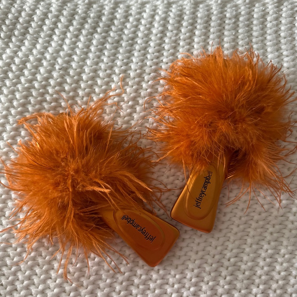 Orange Feathered Slippers